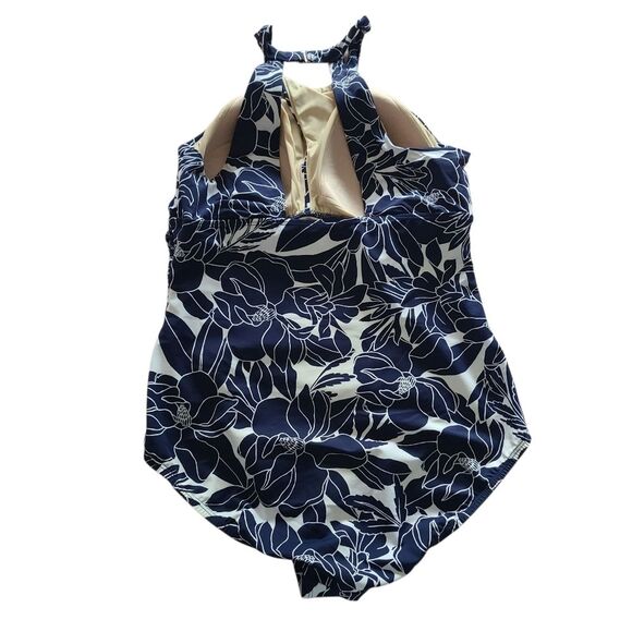 lands end plus size one piece slimming swimsuit blue white size 14 - Picture 3 of 7